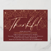 赤いモダン感謝紅葉感謝祭 箔招待状 (正面)