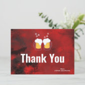 赤いモダン抽象芸術とビアマグありがとう サンキューカード (スタンド正面)