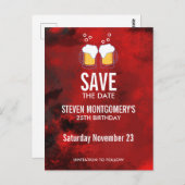 赤いモダン抽象芸術誕生日日付の保存 ポストカード (正面/裏面)