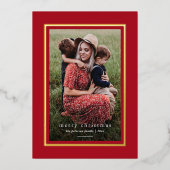 赤いモダン枠エレガントのシンプルクリスマス 箔シーズンカード (正面)