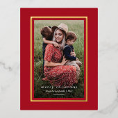 赤いモダン枠エレガントのシンプルクリスマス 箔シーズンポストカード (正面)