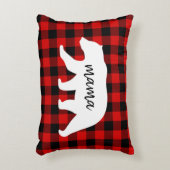 赤いモダン格子柄と白いママのクマの贈り物 アクセントクッション (正面(垂直))
