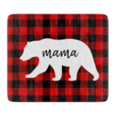 赤いモダン格子柄と白いママのクマの贈り物 カッティングボード (正面)