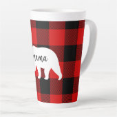 赤いモダン格子柄と白いママのクマの贈り物 カフェラテマグ (右アングル)