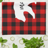 赤いモダン格子柄と白いママのクマの贈り物 キッチンタオル (折り畳み)