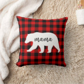 赤いモダン格子柄と白いママのクマの贈り物 クッション (ブランケット)