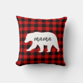 赤いモダン格子柄と白いママのクマの贈り物 クッション (正面)