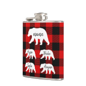 赤いモダン格子柄と白いママのクマの贈り物 フラスク (左)