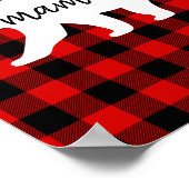 赤いモダン格子柄と白いママのクマの贈り物 ポスター (角)