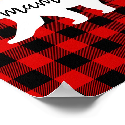 赤いモダン格子柄と白いママのクマの贈り物 ポスター (角)