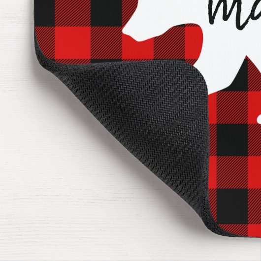 赤いモダン格子柄と白いママのクマの贈り物 マウスパッド (コーナー)