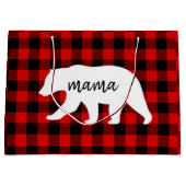 赤いモダン格子柄と白いママのクマの贈り物 ラージペーパーバッグ (正面)