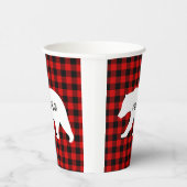 赤いモダン格子柄と白いママのクマの贈り物 紙コップ (右)