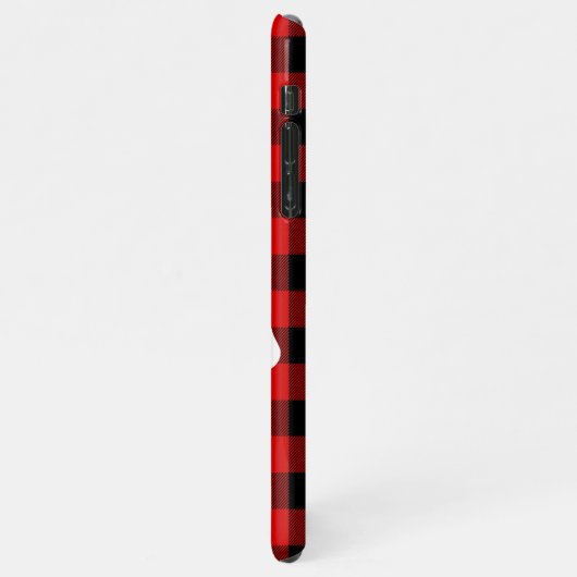 赤いモダン格子柄と白いママのクマの贈り物 iPhoneケース (左側)