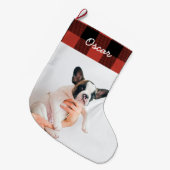 赤いモダン格子模様と名前の大きなクリスマスストッキング ラージクリスマスストッキング (正面 (吊り時))