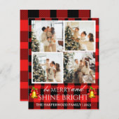 赤いモダン格子模様のクリスマスファミリー写真コラージュ シーズンカード (正面/裏面)