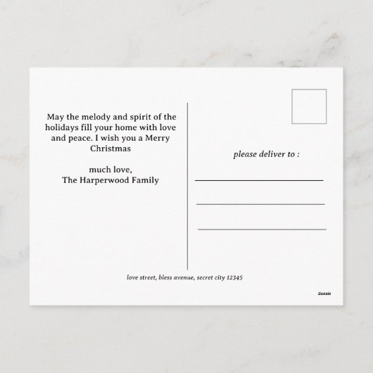 赤いモダン格子模様のクリスマスファミリー写真コラージュ シーズンポストカード (裏面)