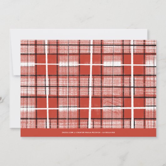 赤いモダン格子模様のジョイ・クリスマス・ホリデー写真 (裏面)