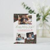 赤いモダン格子模様3枚の家族写真 シーズンポストカード (スタンド正面)