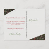 赤いモダン格子模様3枚の家族写真 シーズンポストカード (裏面)