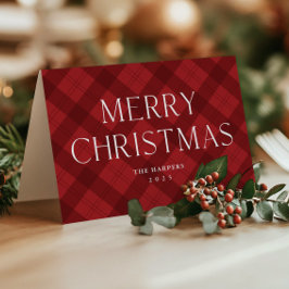 赤いモダン格子状のタイポグラフィエレガントクリスマス シーズンカード