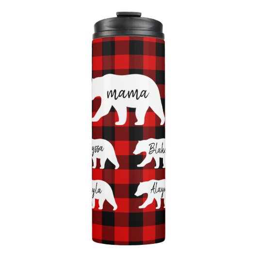 赤いモダン格子縞と白いマママベア タンブラー (正面)