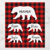 赤いモダン格子縞と白いマママベア ワインラベル (シングルラベル)