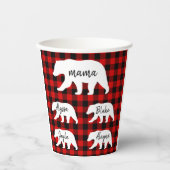 赤いモダン格子縞と白いマママベア 紙コップ (正面)
