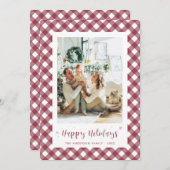 赤いモダン格子縞の書道写真 シーズンカード (正面/裏面)