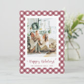 赤いモダン格子縞の書道写真 シーズンカード (スタンド正面)