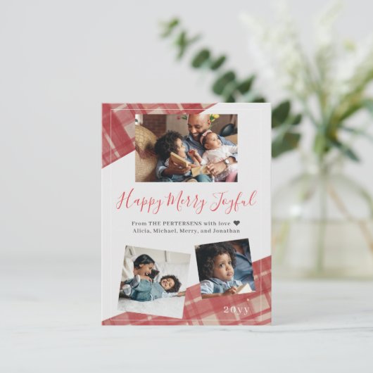 赤いモダン水牛のプレイド家族写真 シーズンポストカード (スタンド正面)