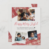 赤いモダン水牛のプレイド家族写真 シーズンポストカード (正面/裏面)