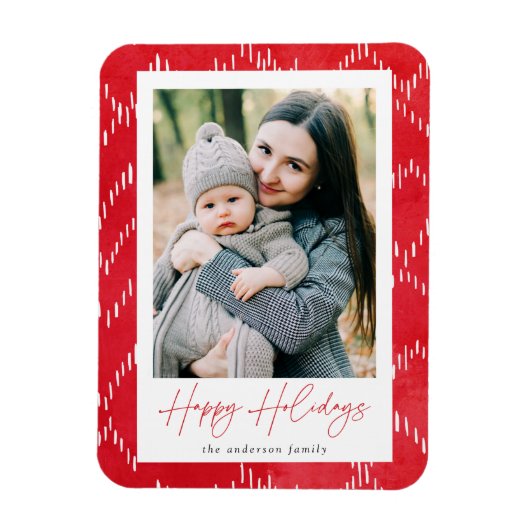 赤いモダン水色の破線の休日の写真 マグネット (縦)