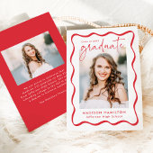 赤いモダン波状フレーム2写真の卒業 案内状