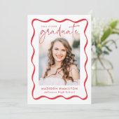 赤いモダン波状フレーム2写真の卒業 案内状 (スタンド正面)