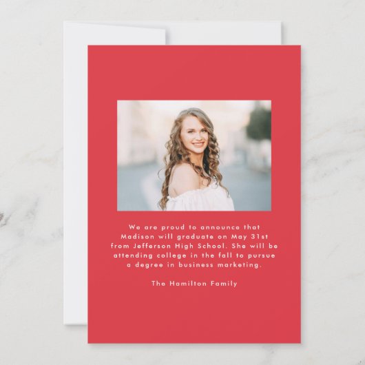 赤いモダン波状フレーム2写真の卒業 案内状 (裏面)