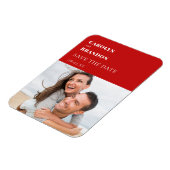 赤いモダン結婚式の日付を保存 マグネット (左側)