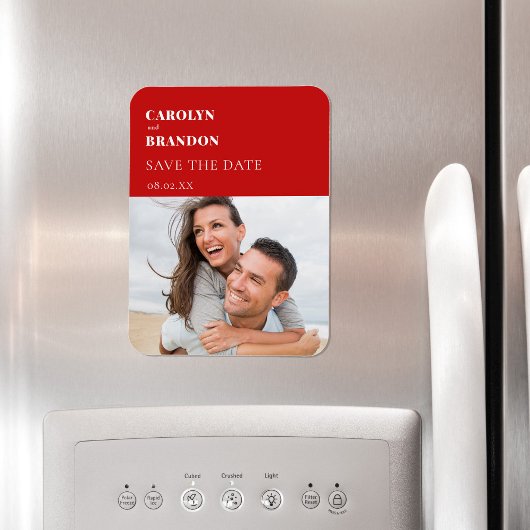 赤いモダン結婚式の日付を保存 マグネット