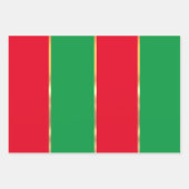 赤いモダン緑と金ゴールドラインの色ブロッククリスマス ラッピングペーパーシート (正面)