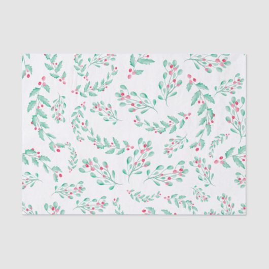 赤いモダン緑のミスタントウの水彩模様 薄葉紙 (正面)