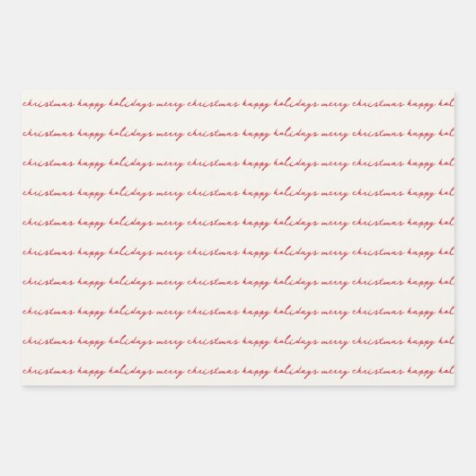 赤いモダン緑の手書きの休日 ラッピングペーパーシート (正面)