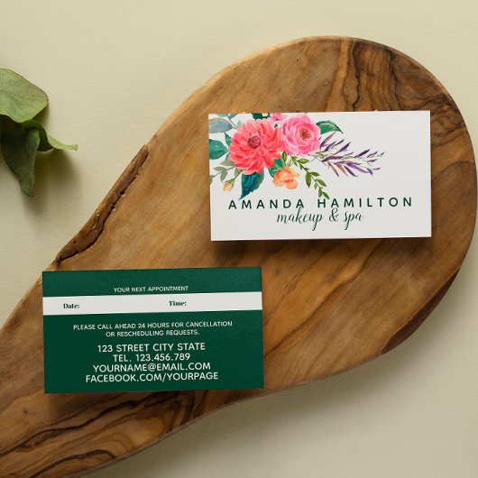 赤いモダン花開花水彩アポイントメント 予約カード