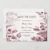 赤いモダン葉値で日付を保存 セーブザデート (正面)