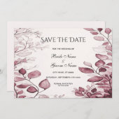 赤いモダン葉値で日付を保存 セーブザデート (正面/裏面)