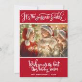 赤いモダン輝きを放つクリスマスシーズン シーズンカード (正面)