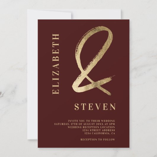 赤いモダン金ゴールドアンパサンドはphotoの名結婚前 招待状 (正面)