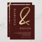 赤いモダン金ゴールドアンパサンドはphotoの名結婚前 招待状 (正面/裏面)
