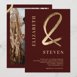 赤いモダン金ゴールドアンパサンドはphotoの名結婚前 招待状