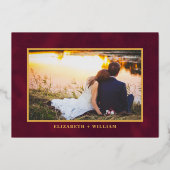 赤いモダン金ゴールド写真の保存日付 箔招待状 (裏面)