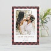 赤いモダン金ゴールド雪の写真メリークリスマス シーズンカード (スタンド正面)